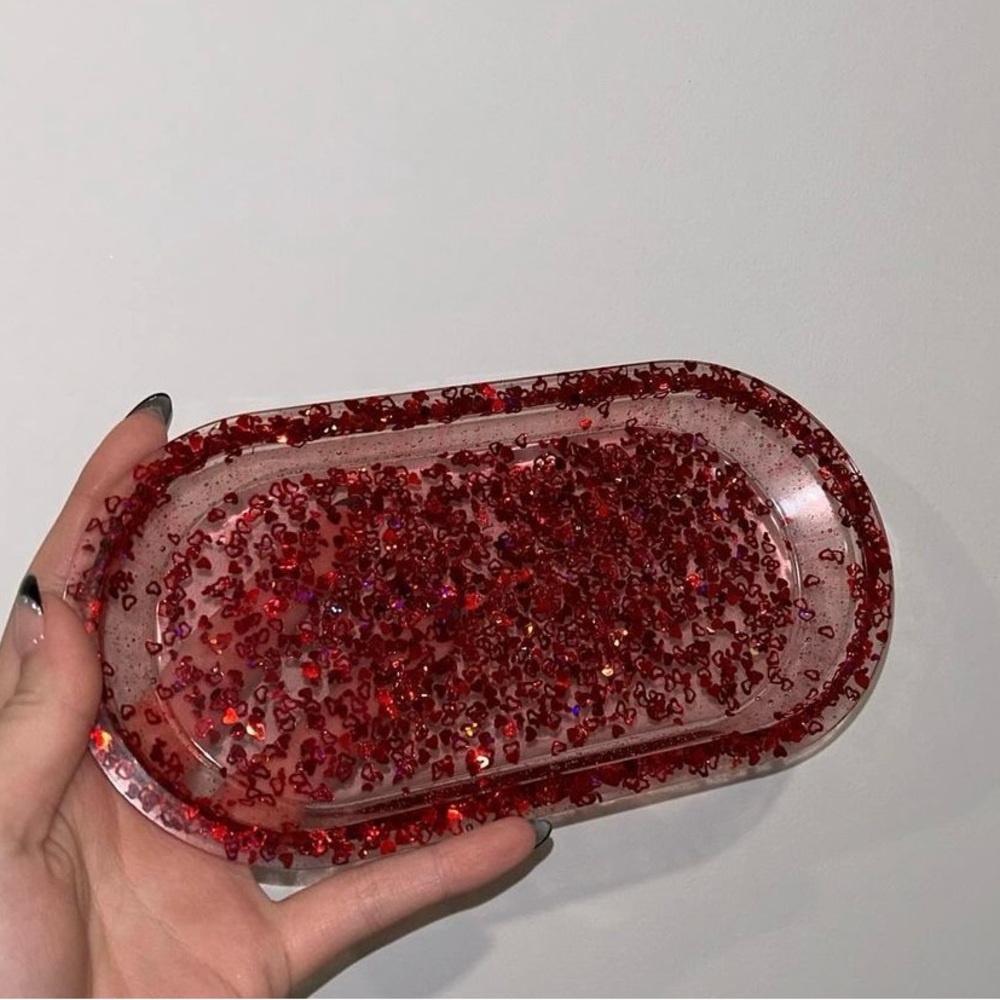Handmade Red Hearts Tray Dish
